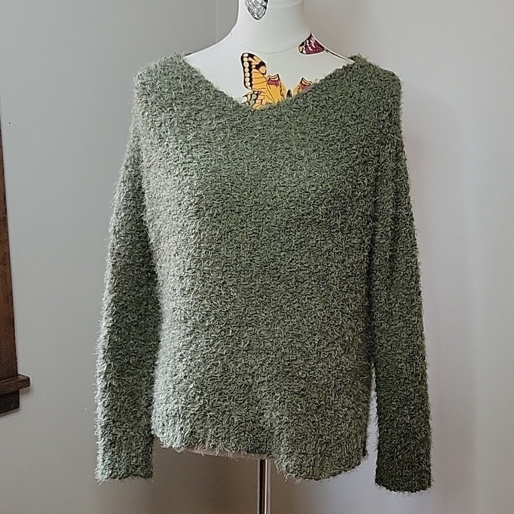 POOF apparel army green knit sweater. Size is Large.